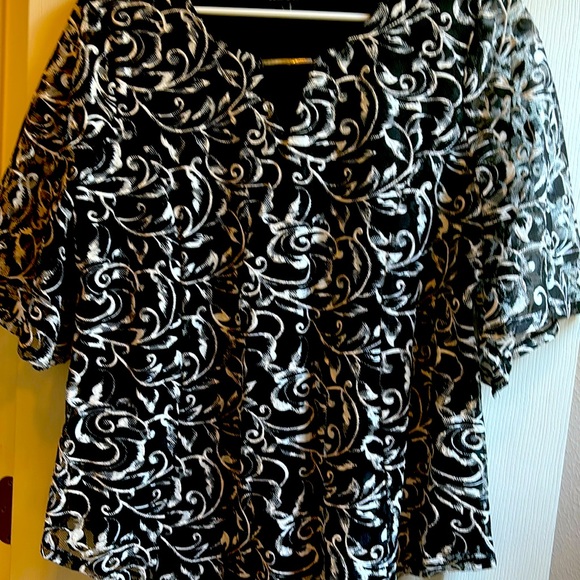 Beautiful black  white blouse wornonce. Shear top rayon blouse underneath. - Picture 1 of 2